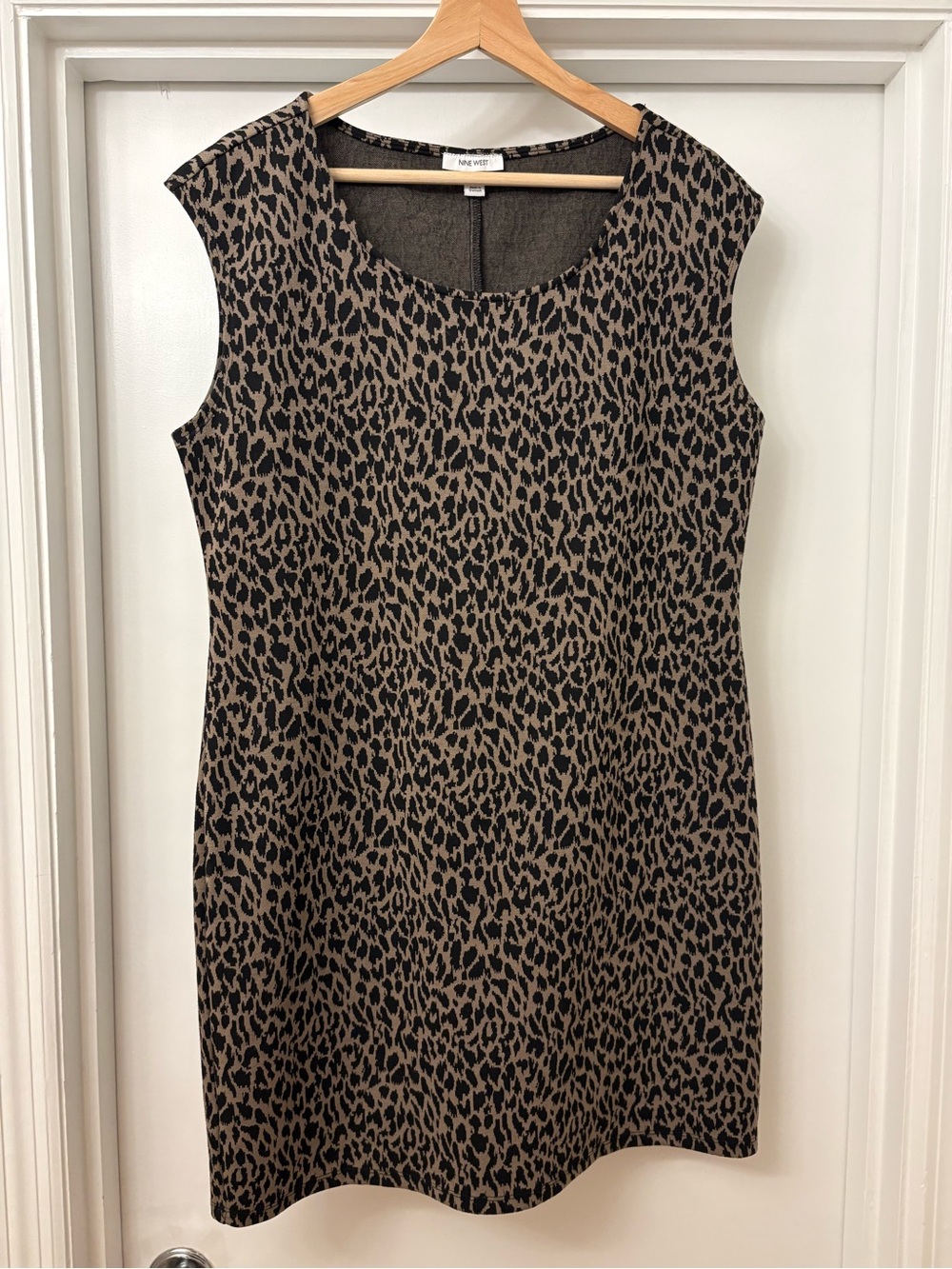 Nine West Leopard Print Midi Shift Dress in Brown and Black